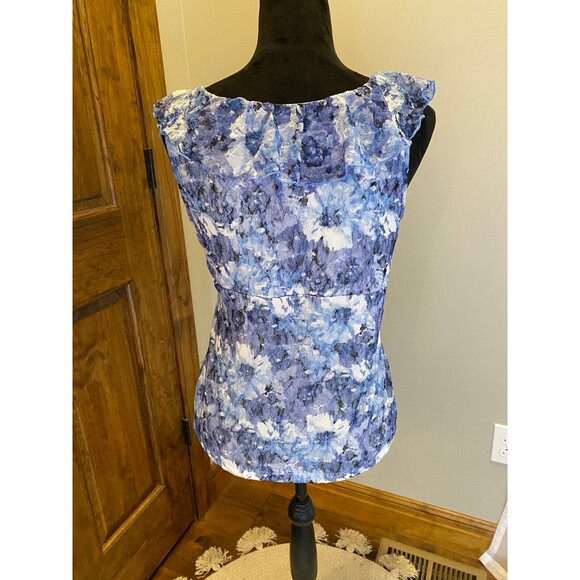AB Studio Blouse Sleeveless Size Large Soft Ruffled Round Neckline Lace Overlay - Picture 5 of 9